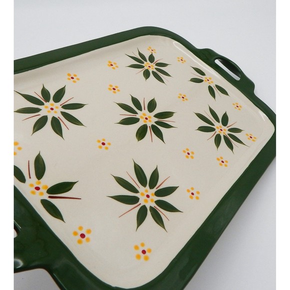 Temp-Tations By Tara Old World Green Rectangle 16 Inch Handled Platter - Picture 7 of 8